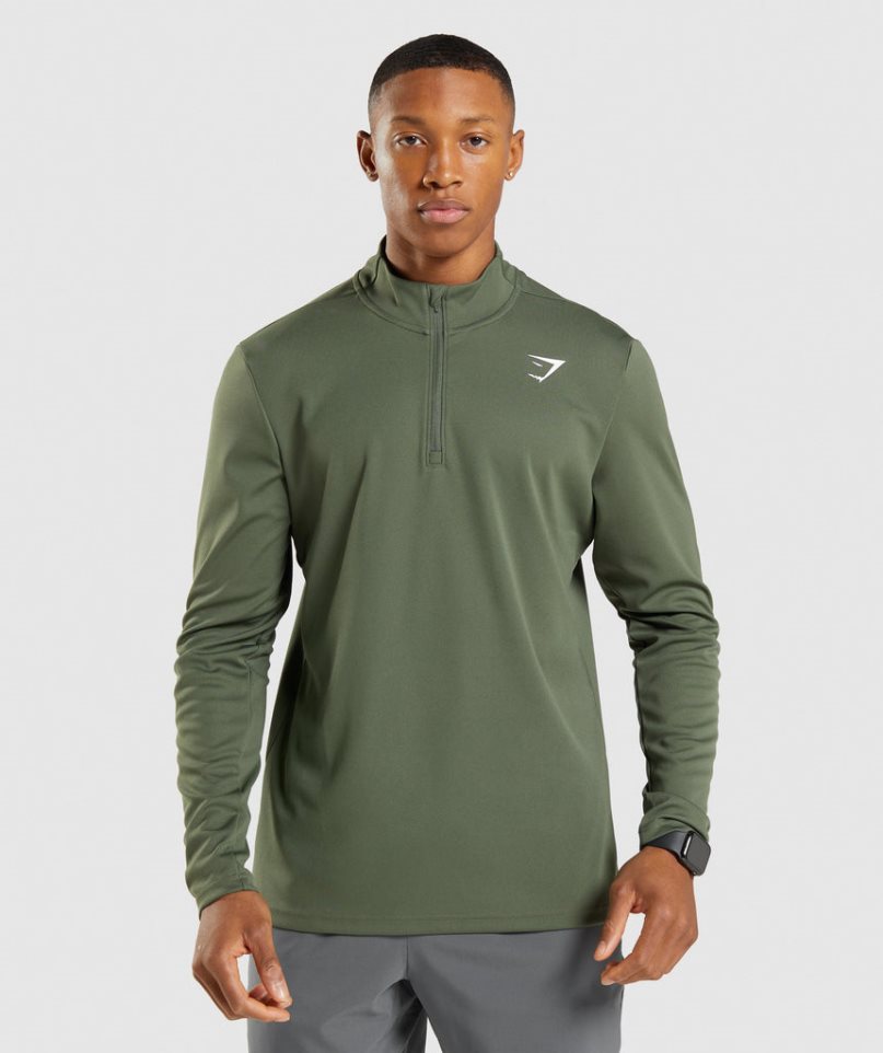 Men\'s Gymshark Arrival 1/4 Zip Sweatshirts Olive | NZ 9XIDEY